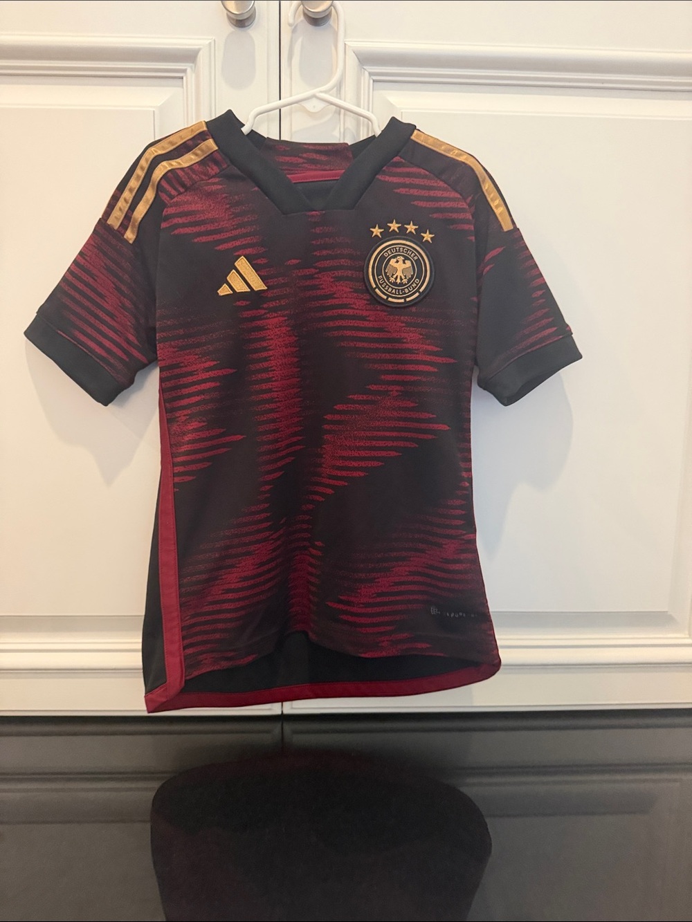 adidas Kids Soccer Jersey in Black & Burgundy with Gold Trim